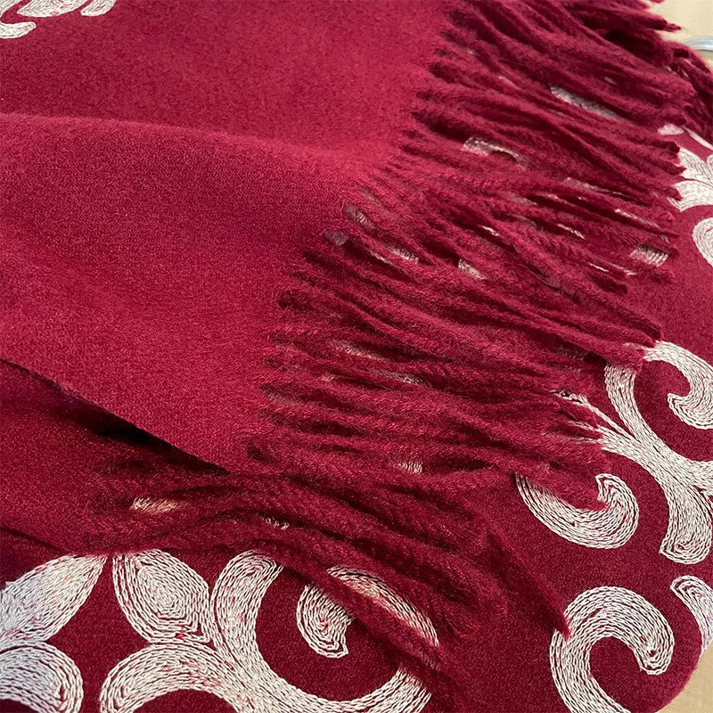 Boho Scroll-Pattern Fringe Scarf