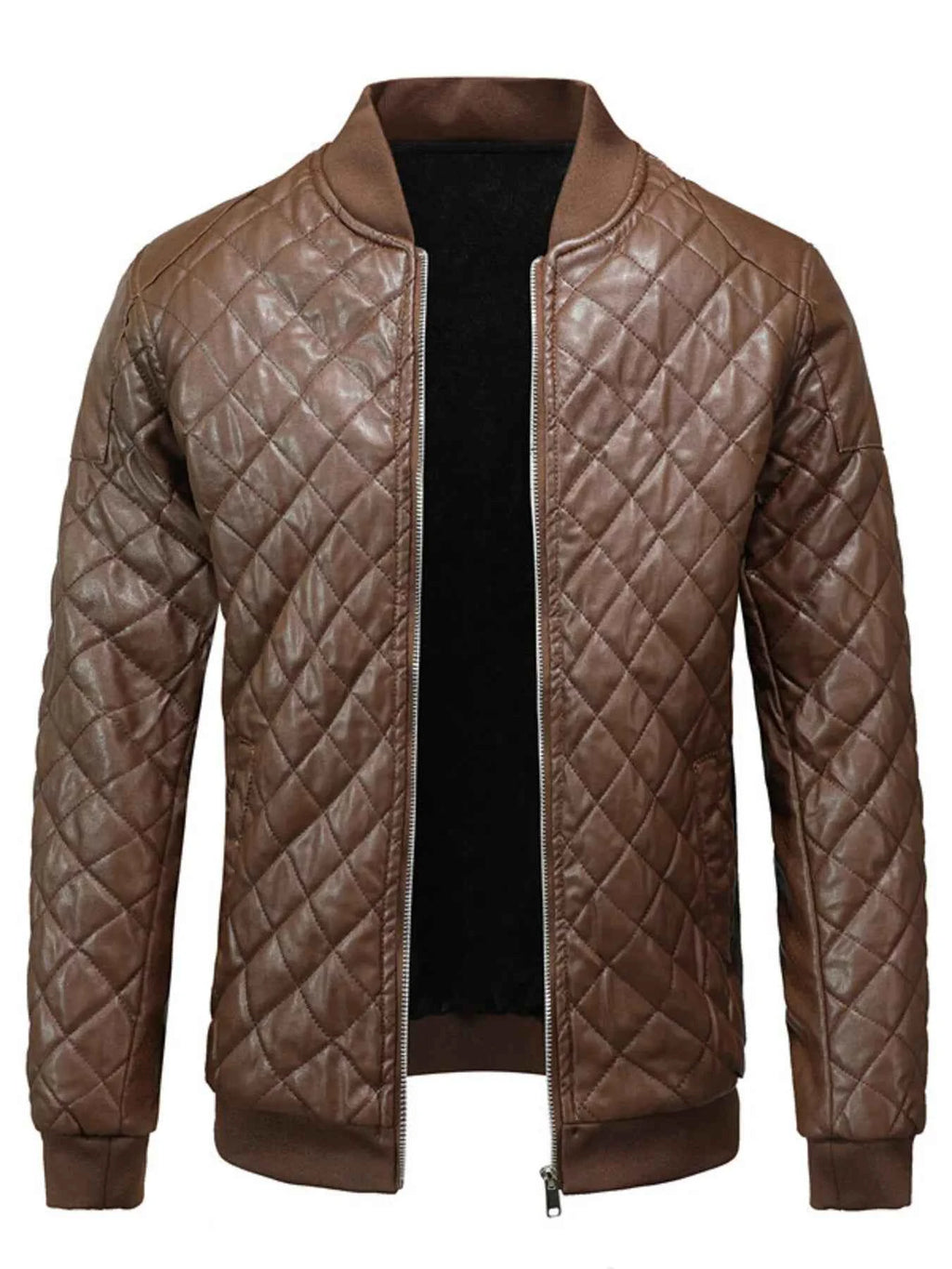 Men’s Quilted Faux-Leather Bomber Jacket