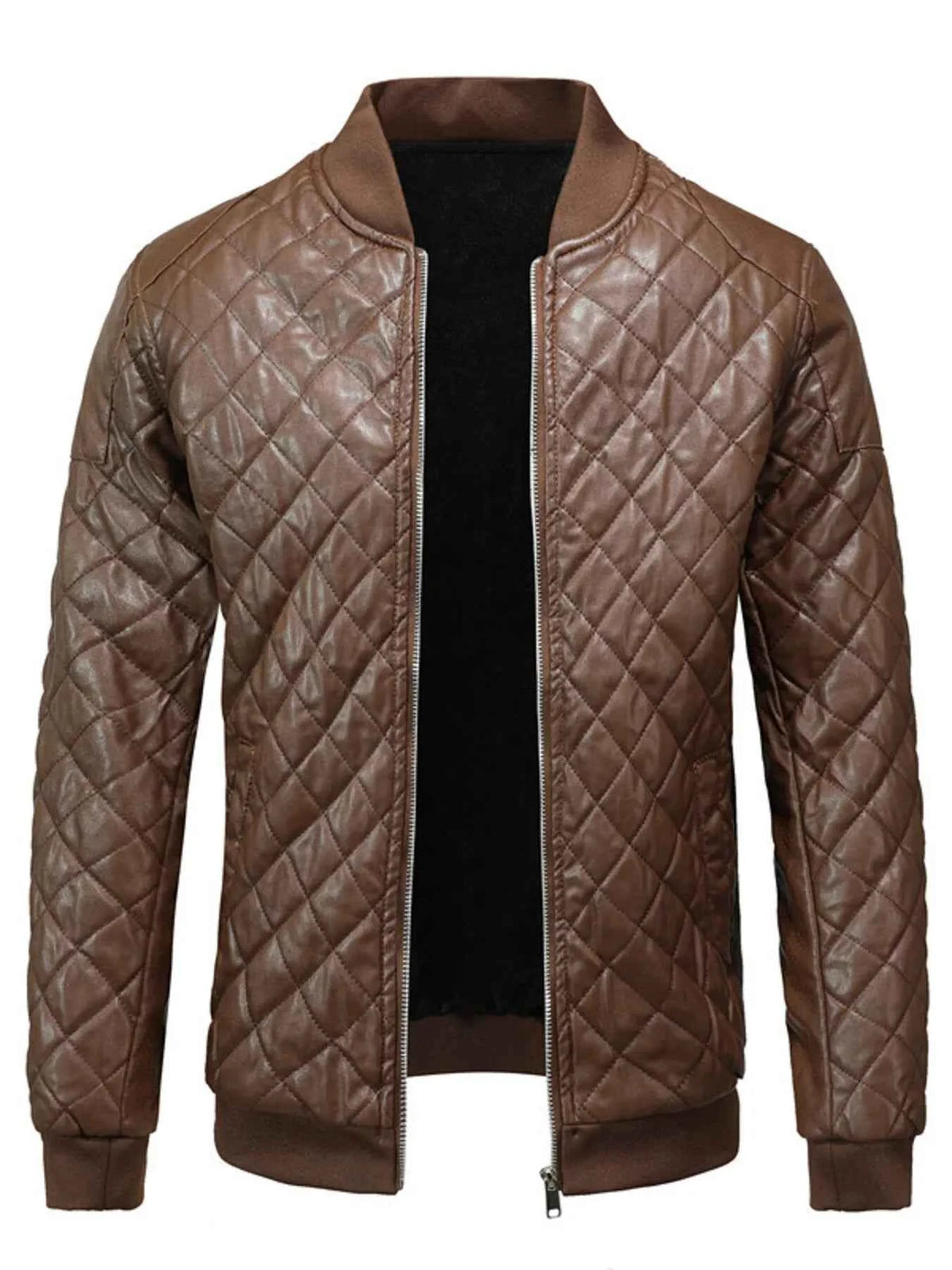 Men’s Quilted Faux-Leather Bomber Jacket