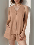 Cotton Button-Front Sleeveless Top & Shorts Set