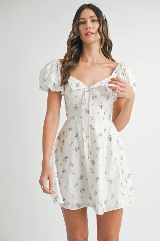 MABLE Floral-Print Puff-Sleeve Mini Dress