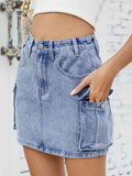 Denim-Look Cargo Mini Skirt