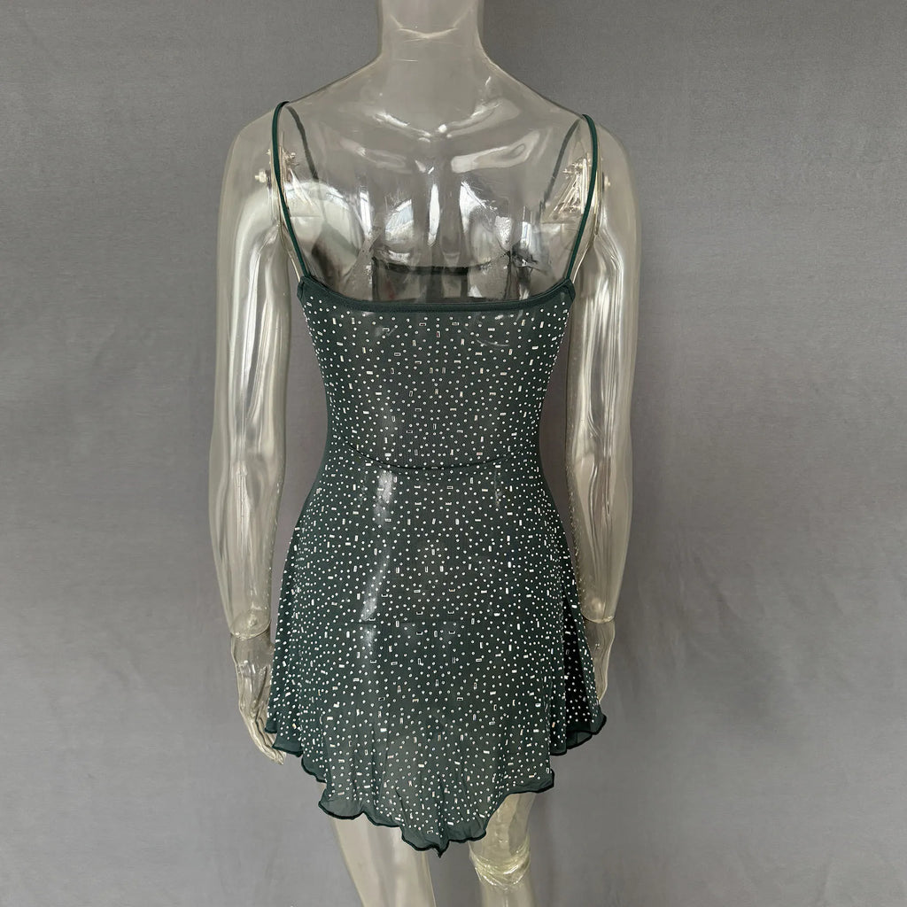 Rhinestone-Detail Mini Cami Dress