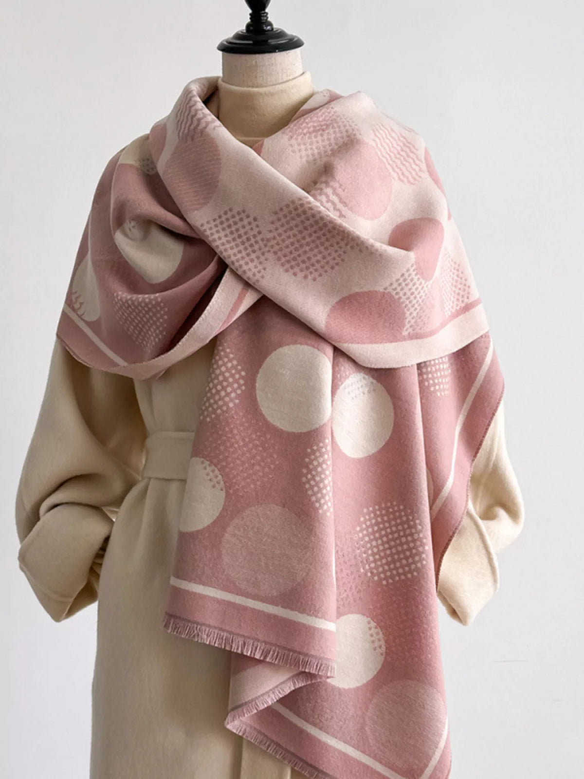 Polka-Dot Polyester Raw-Hem Scarf