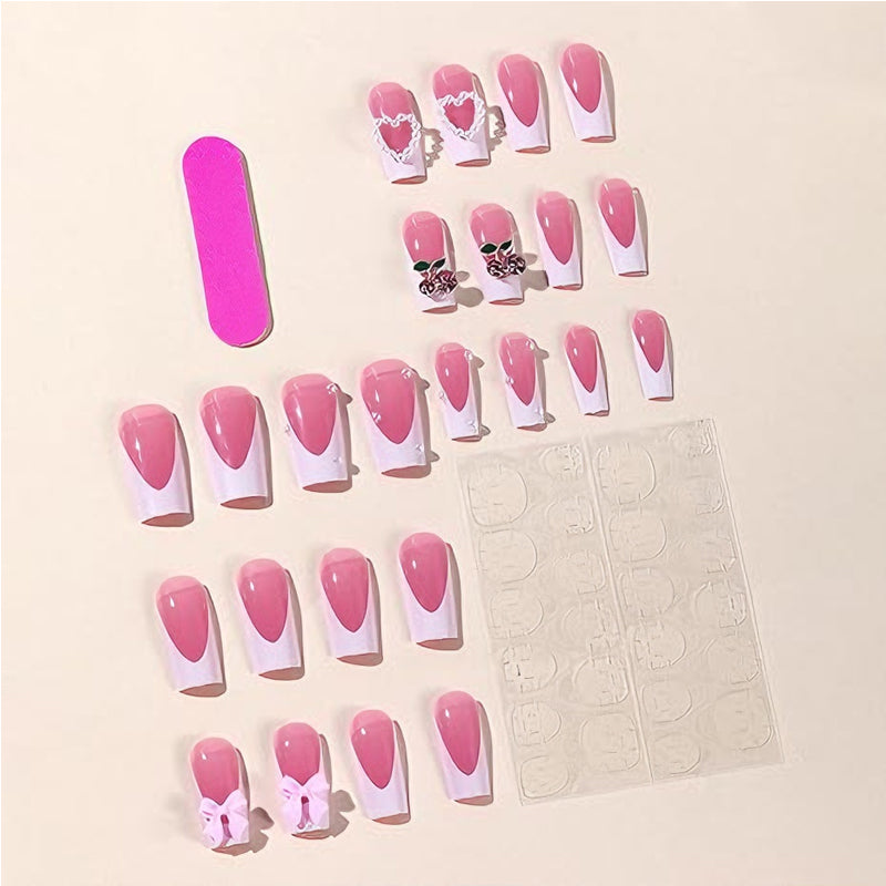 Cherry Bow Press-On Nails – 24 PCS Long Square Head Shape | Summer Y2K Fruit Design — Prime Trend Market