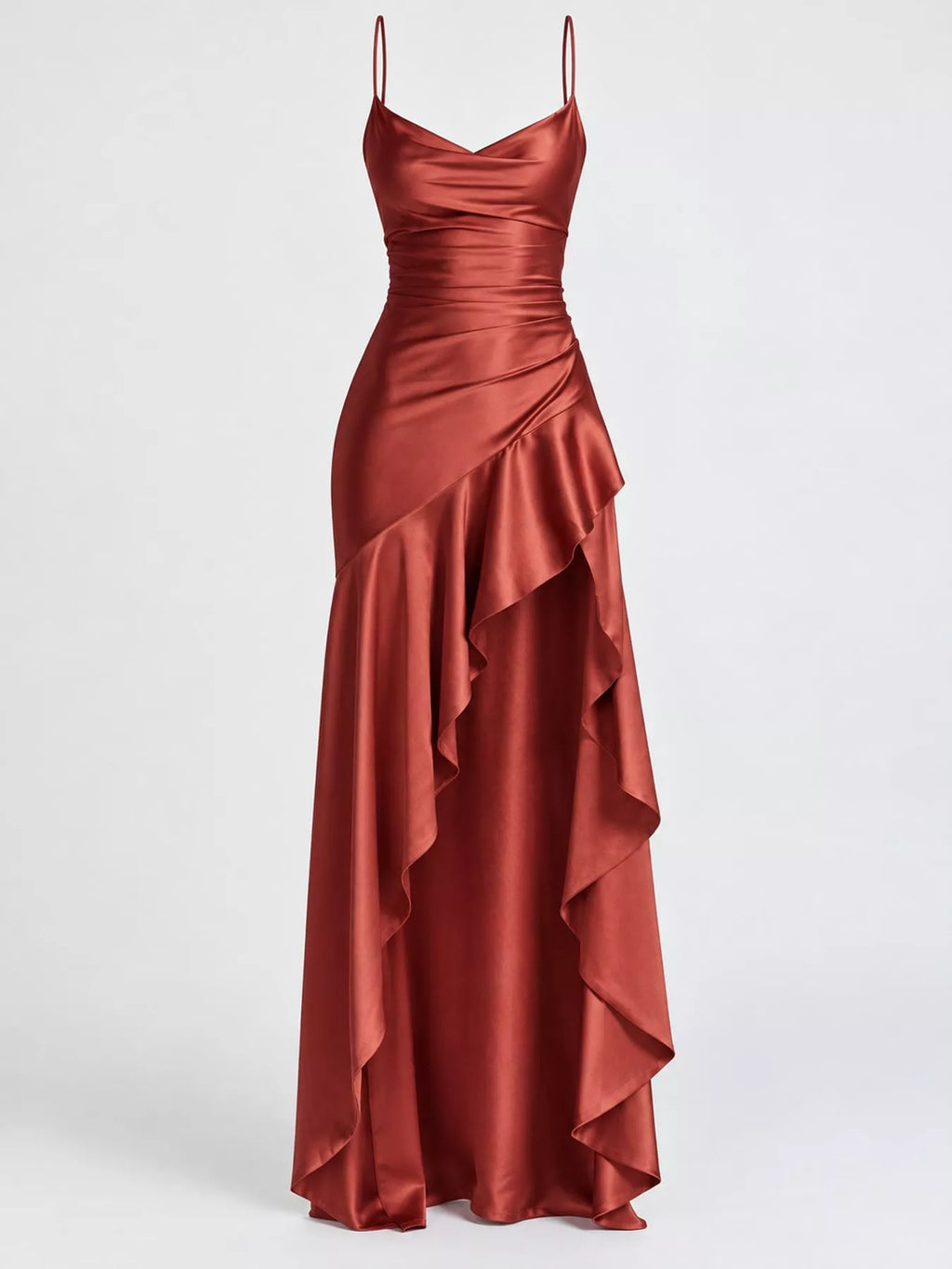 High-Low Ruffle-Hem Evening Dress