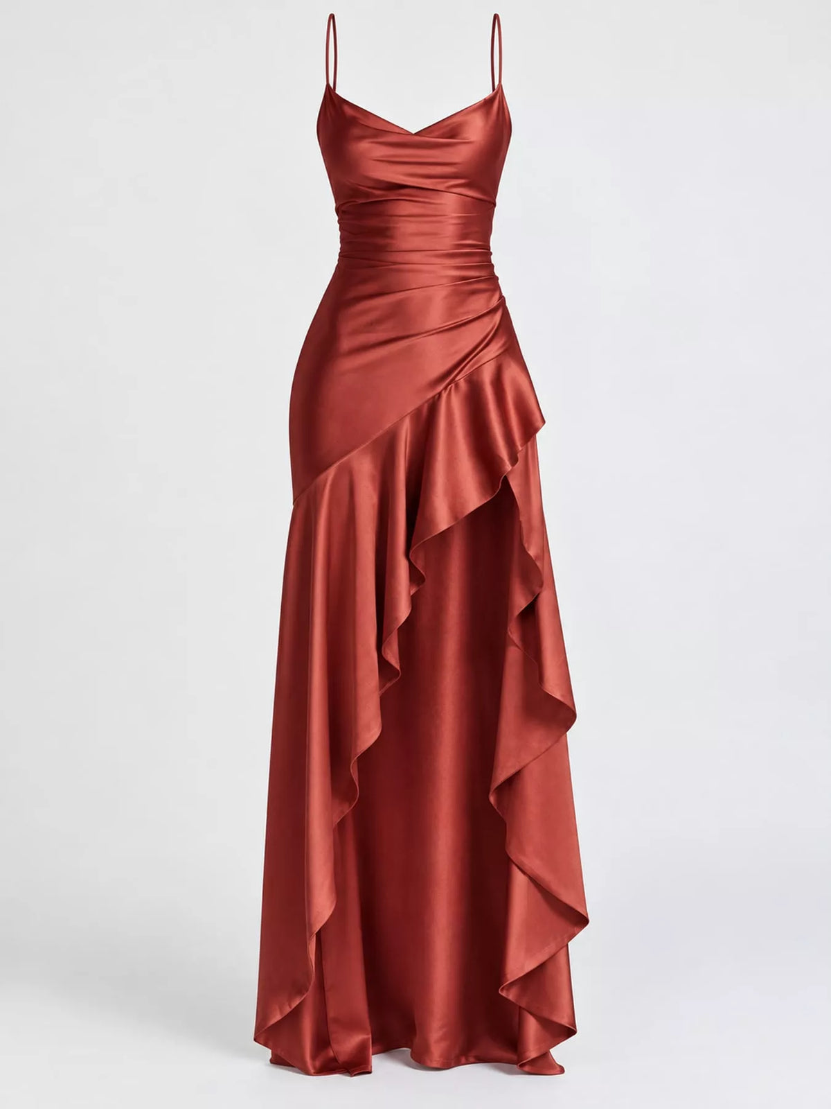 High-Low Ruffle-Hem Evening Dress