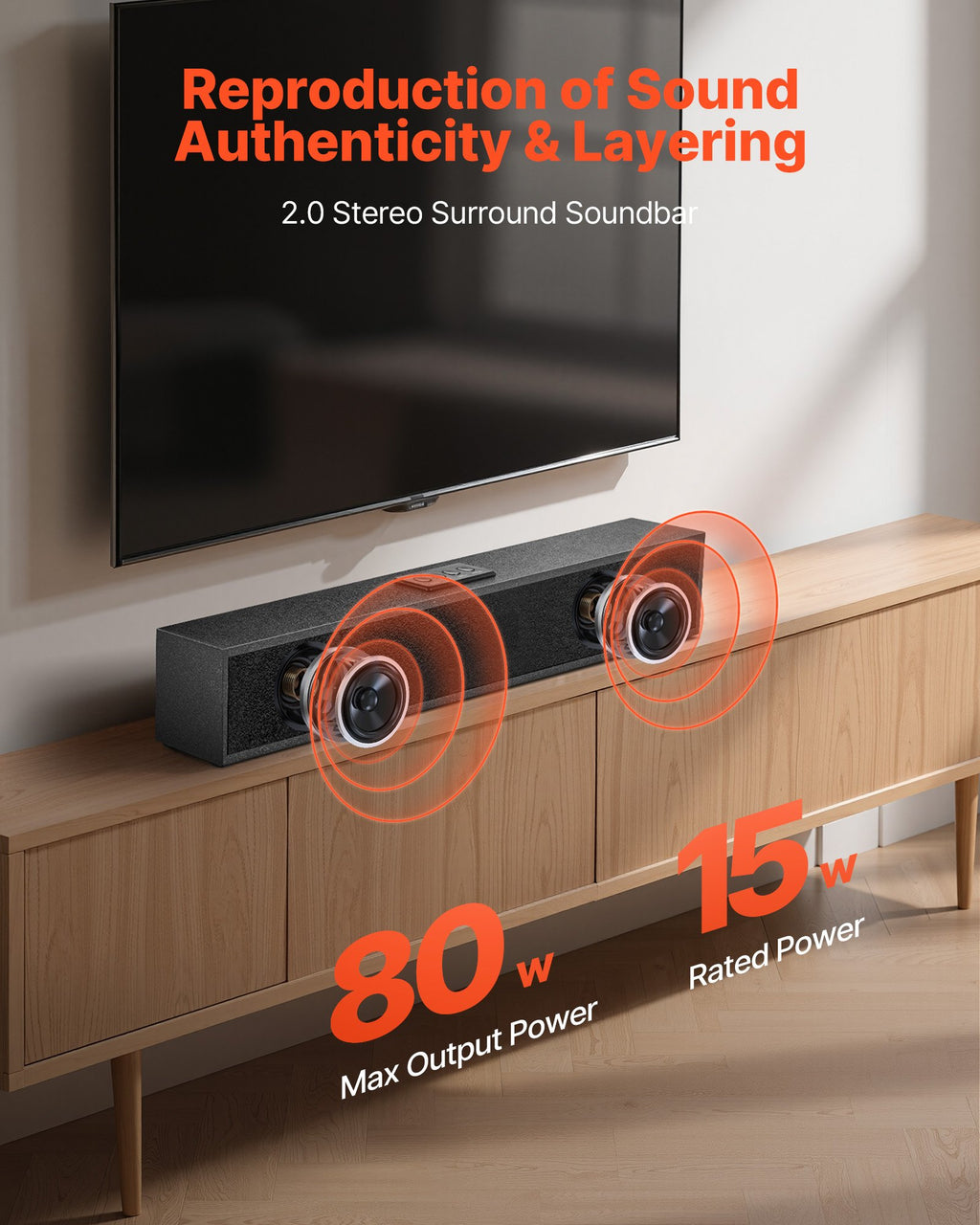 24" Compact Soundbar for TV & Projector | 80W Surround Sound | Bluetooth & AUX | Remote Control — Eliza & Tuan