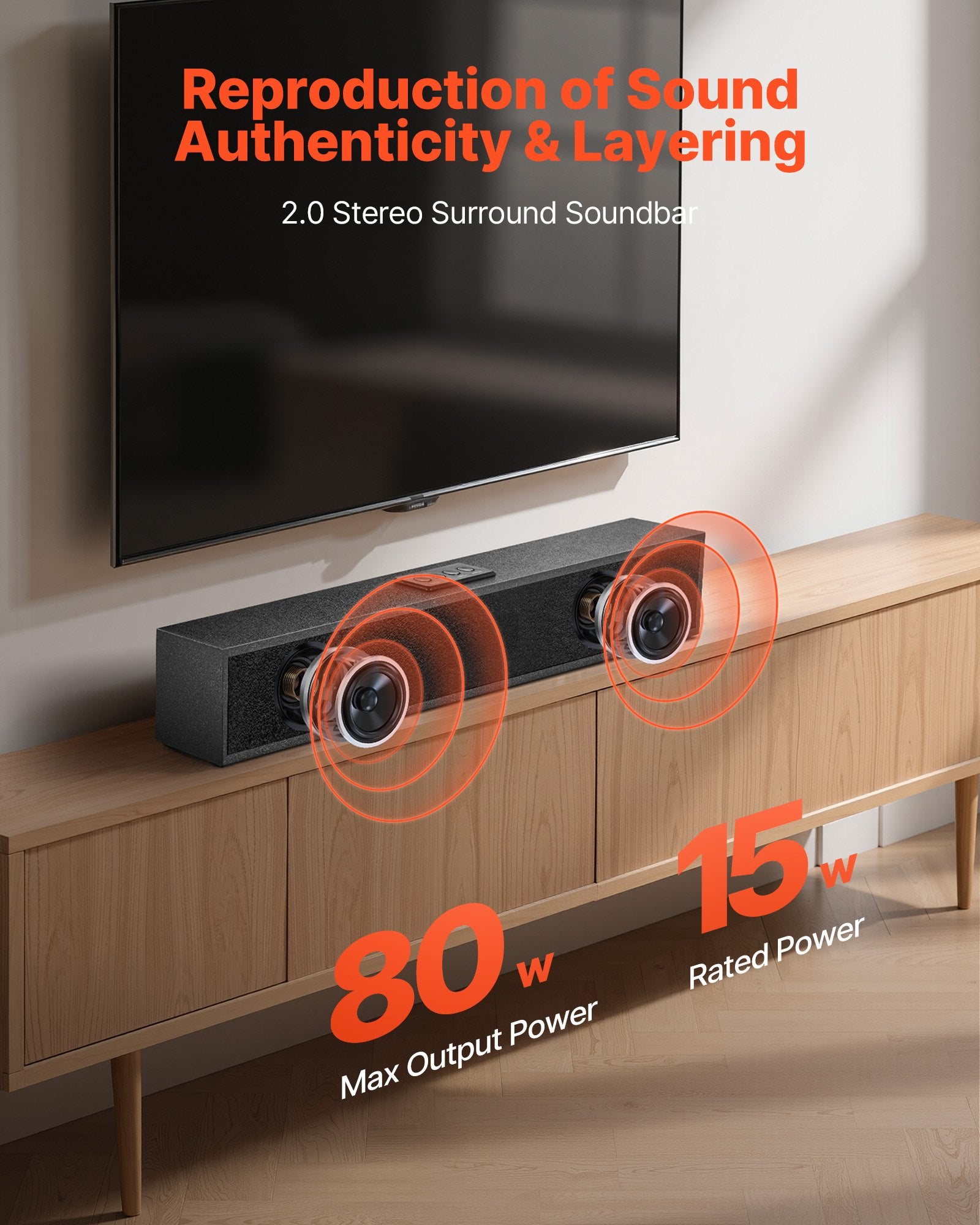 24" Compact Soundbar for TV & Projector | 80W Surround Sound | Bluetooth & AUX | Remote Control — Eliza & Tuan