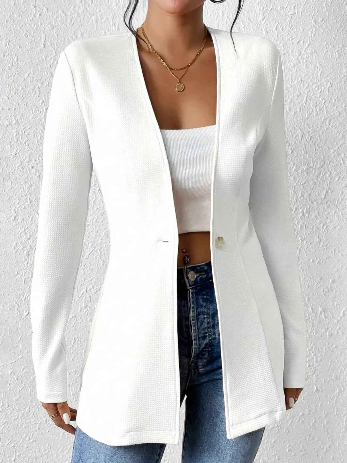 Unlined Single-Button Long-Sleeve Blazer