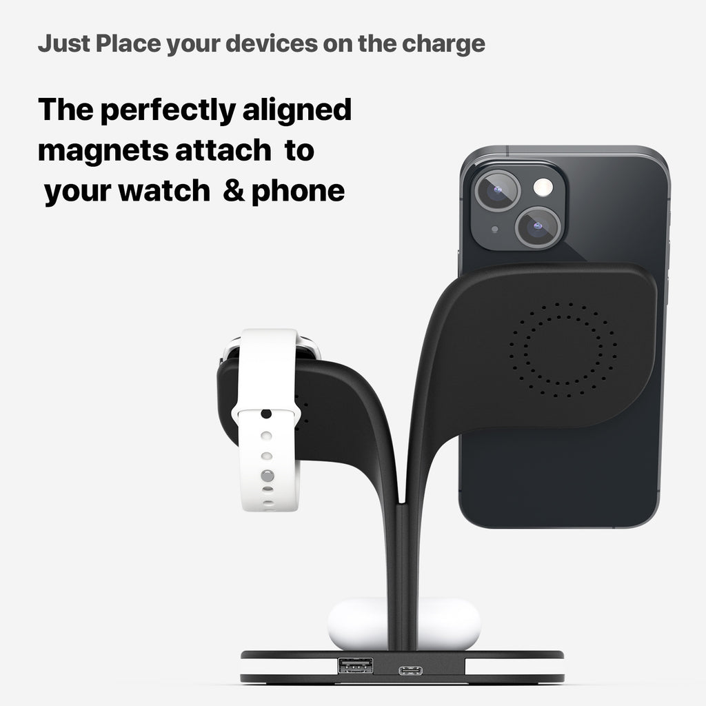 Magnetic 3-in-1 Wireless Charging Station — Phone, Earphones & Watch — Prime Trend Market