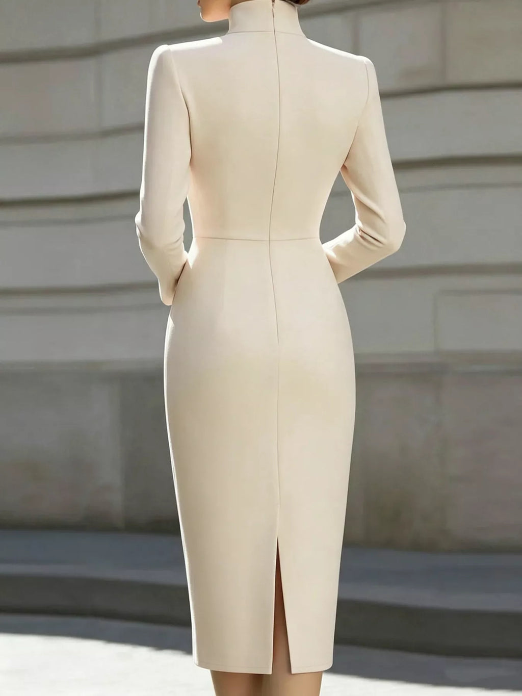 Stand-Collar Long-Sleeve Midi Dress | S–3XL