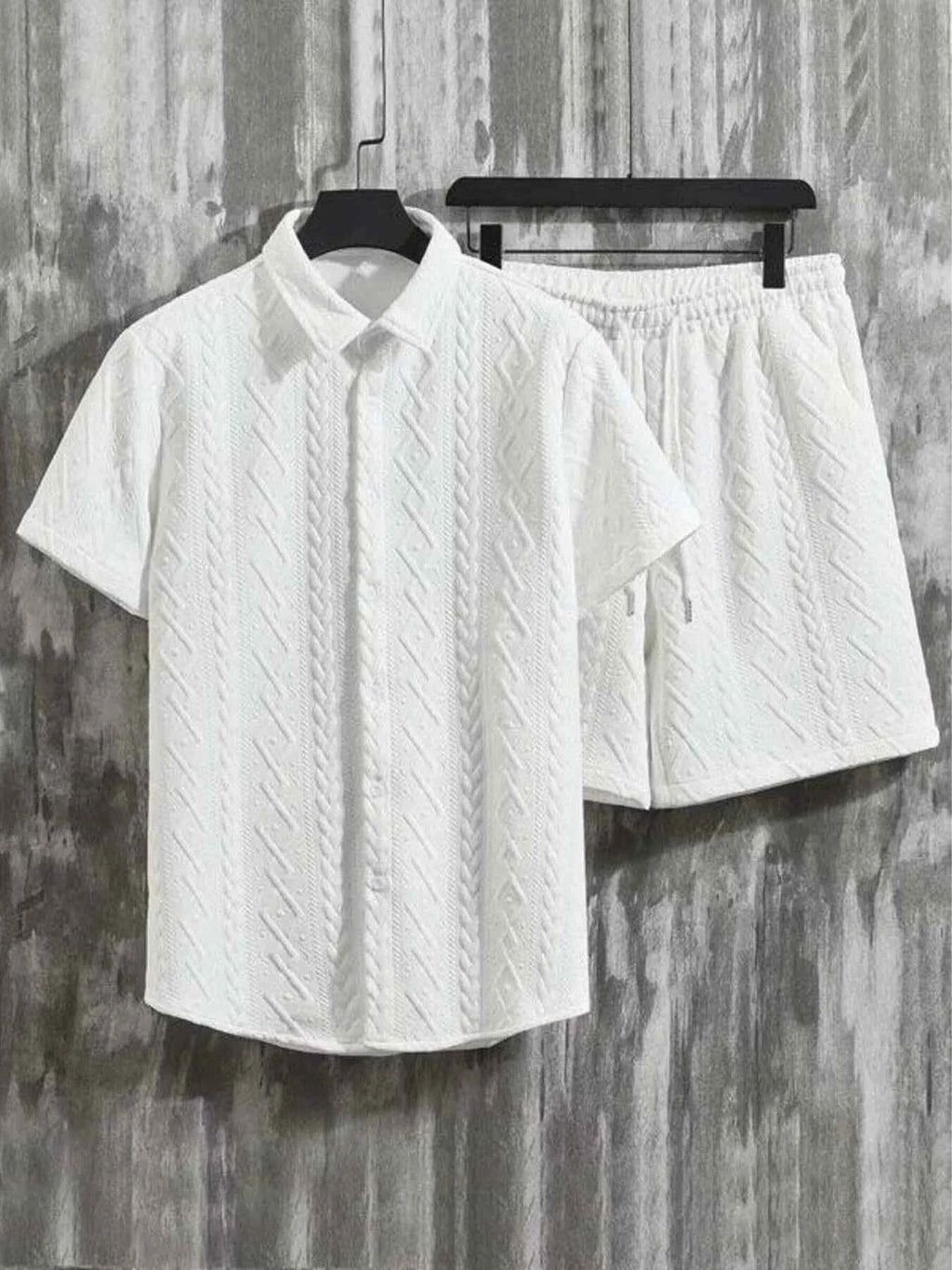 Men’s Textured-Knit Polo & Shorts Set