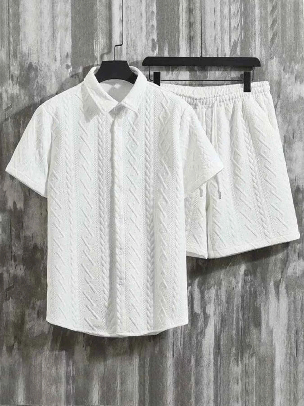 Men’s Textured-Knit Polo & Shorts Set
