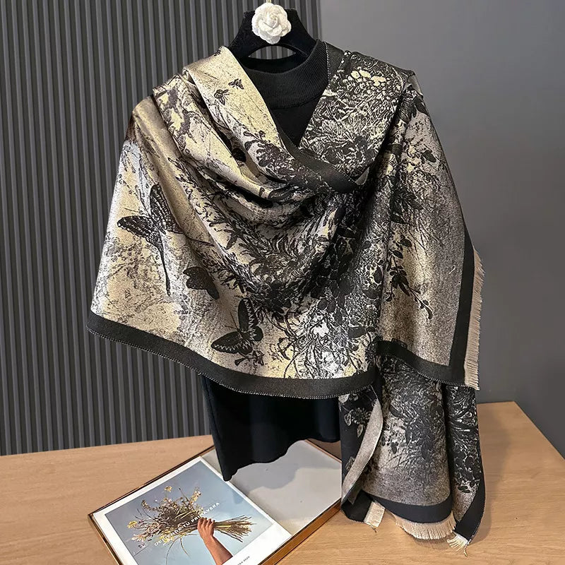 Butterfly-Print Cotton Raw-Hem Scarf