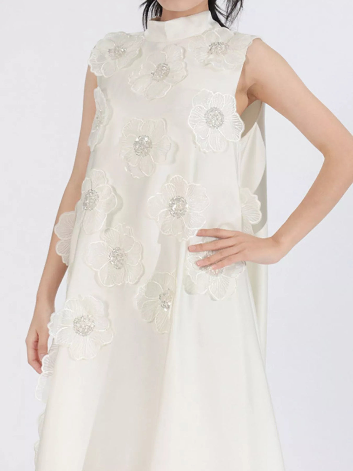 Floral-Embellished Sleeveless Maxi Dress