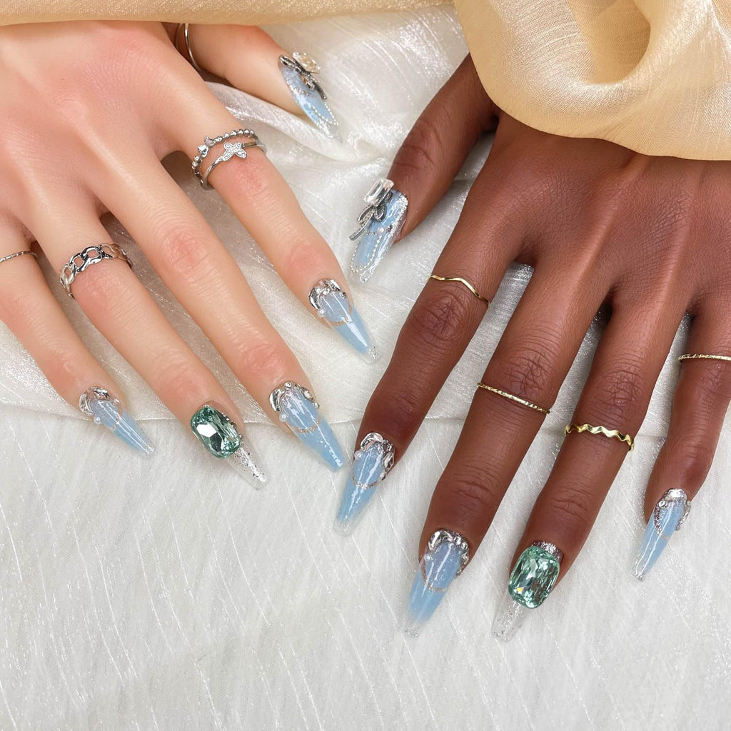 Nebula Glint Press On Nails – 3D Hand-Painted UV Finish, Luxury Custom Reusable PMMA — Prime Trend Market