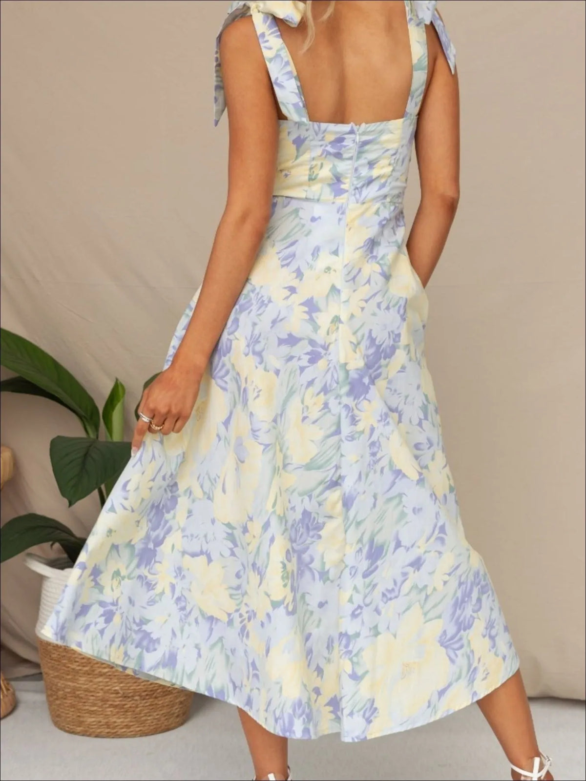 Floral Tie-Shoulder Sweetheart Dress