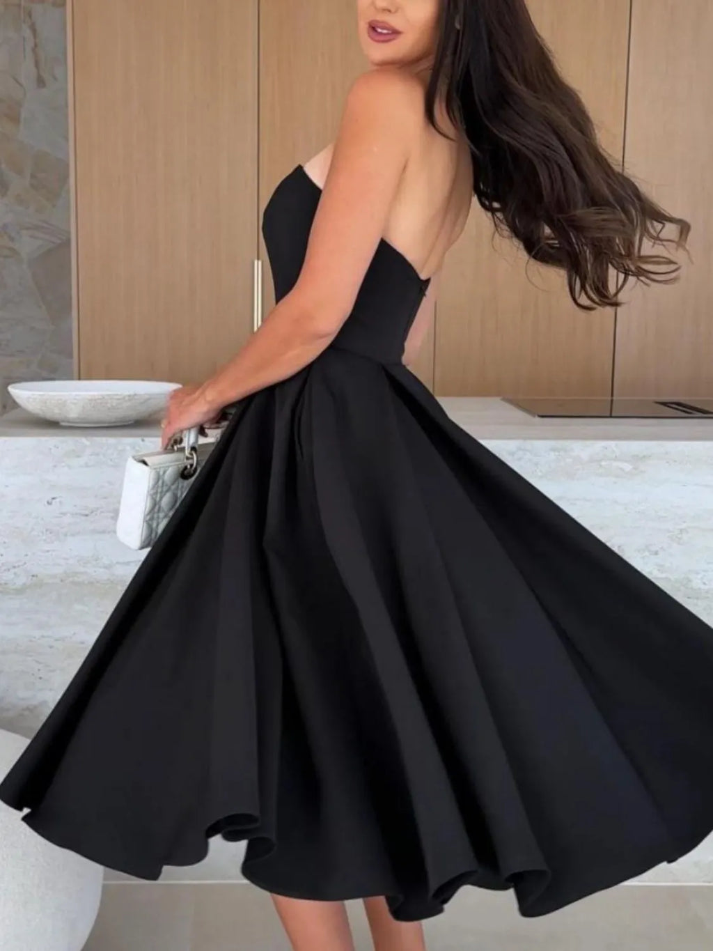 Solid-Color Tube Midi Dress