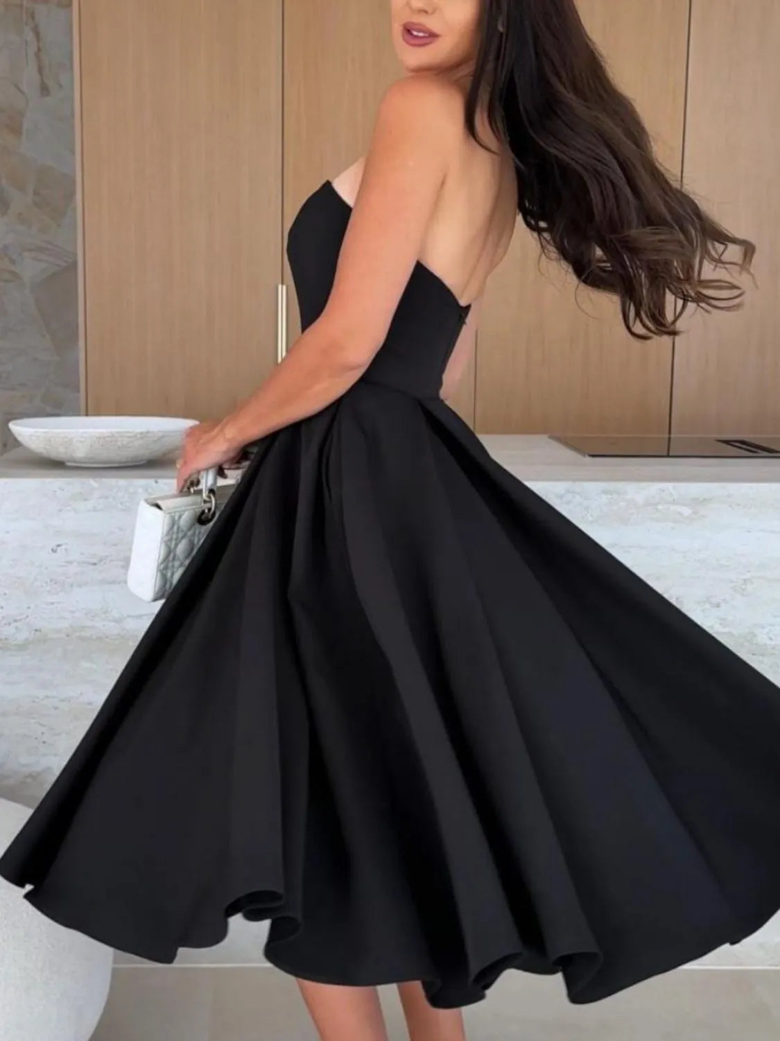 Solid-Color Tube Midi Dress