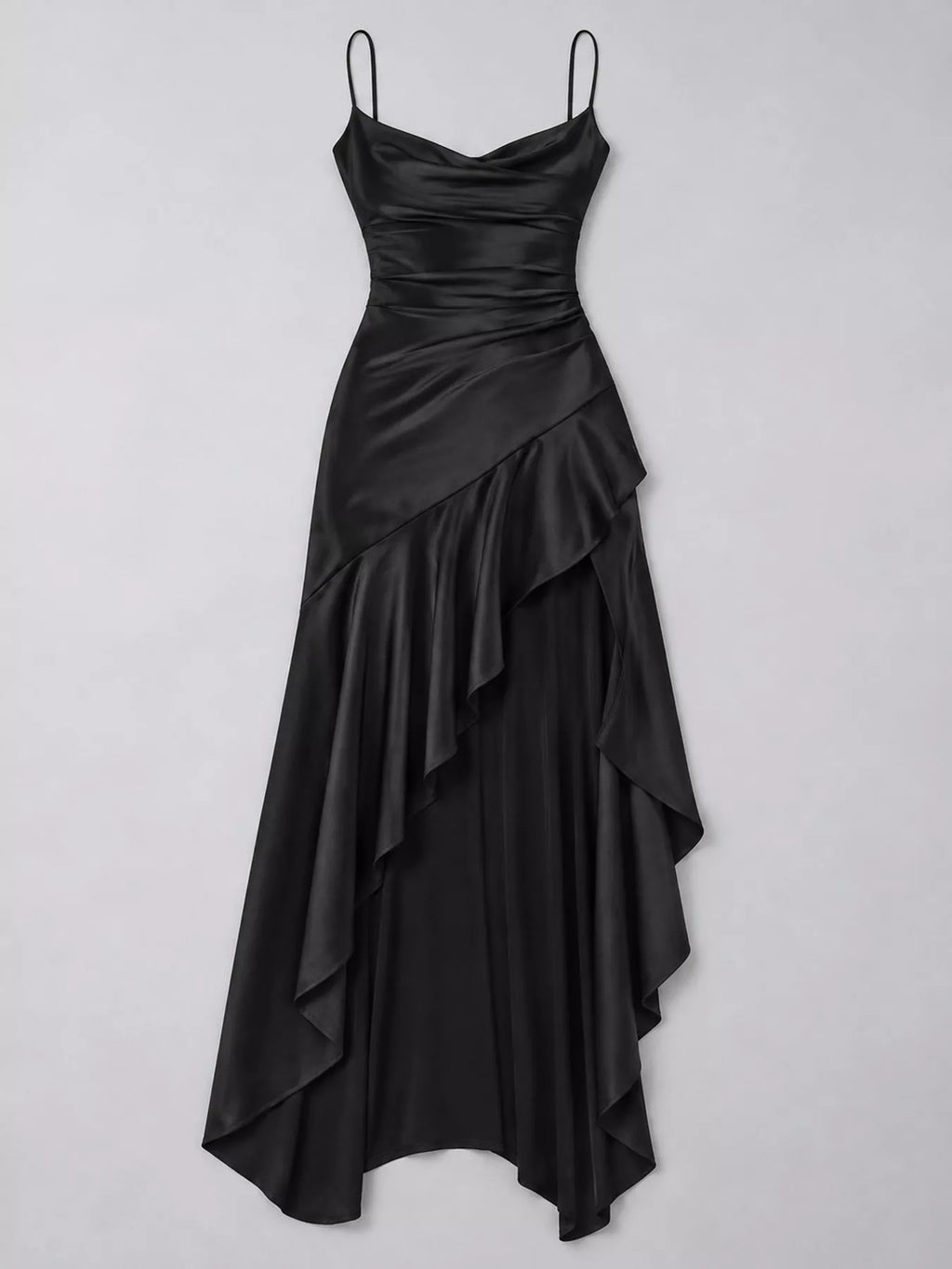 High-Low Ruffle-Hem Evening Dress