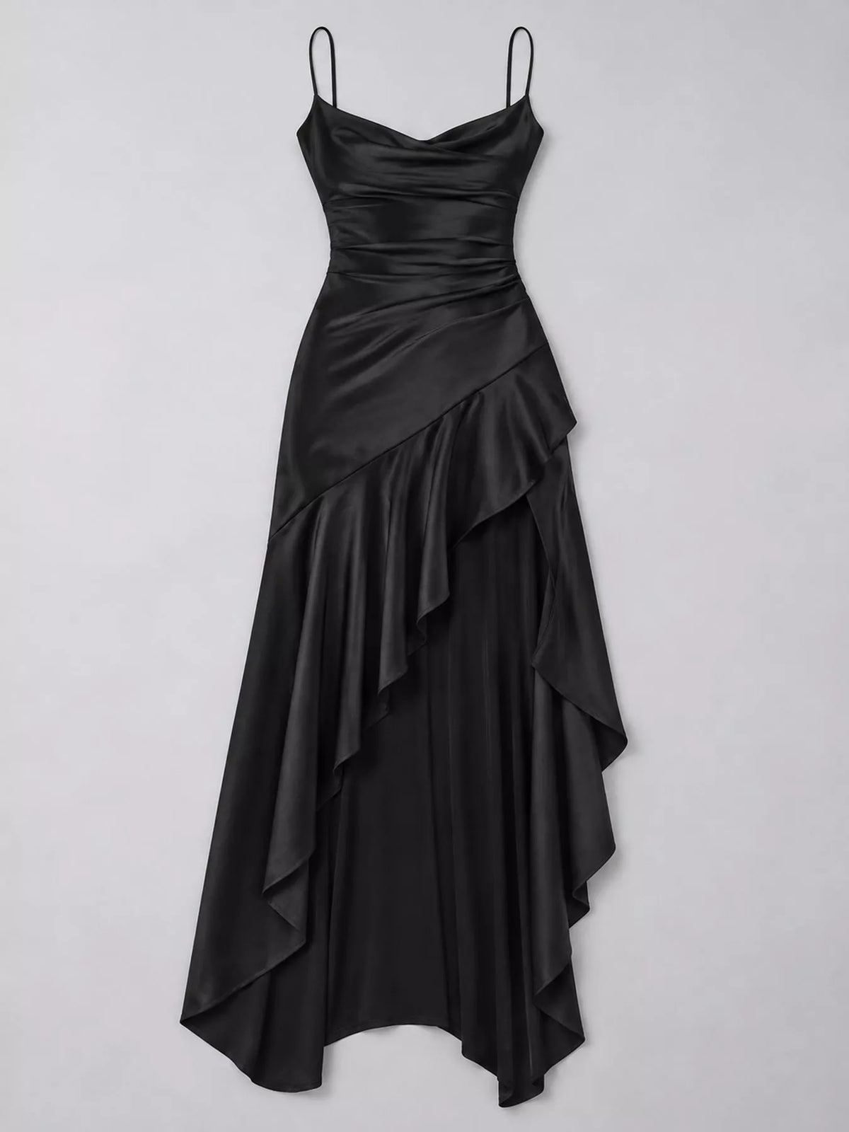 High-Low Ruffle-Hem Evening Dress