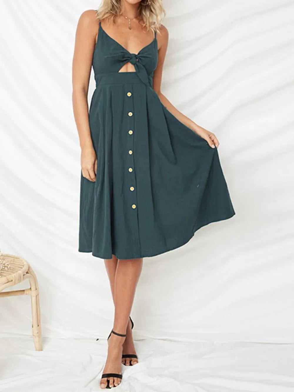 Sweetheart Tie-Front Cutout Cami Dress
