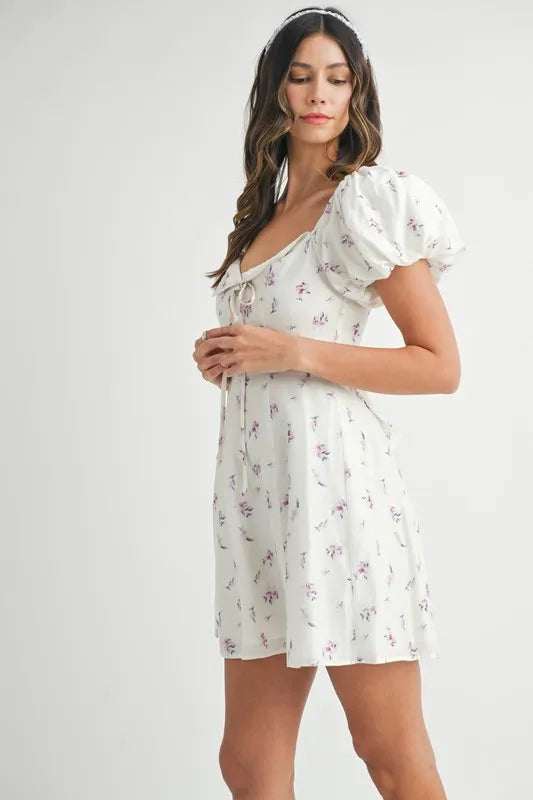 MABLE Floral-Print Puff-Sleeve Mini Dress
