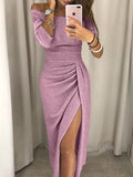 Off-Shoulder Ruched Slit Dress | S–5XL