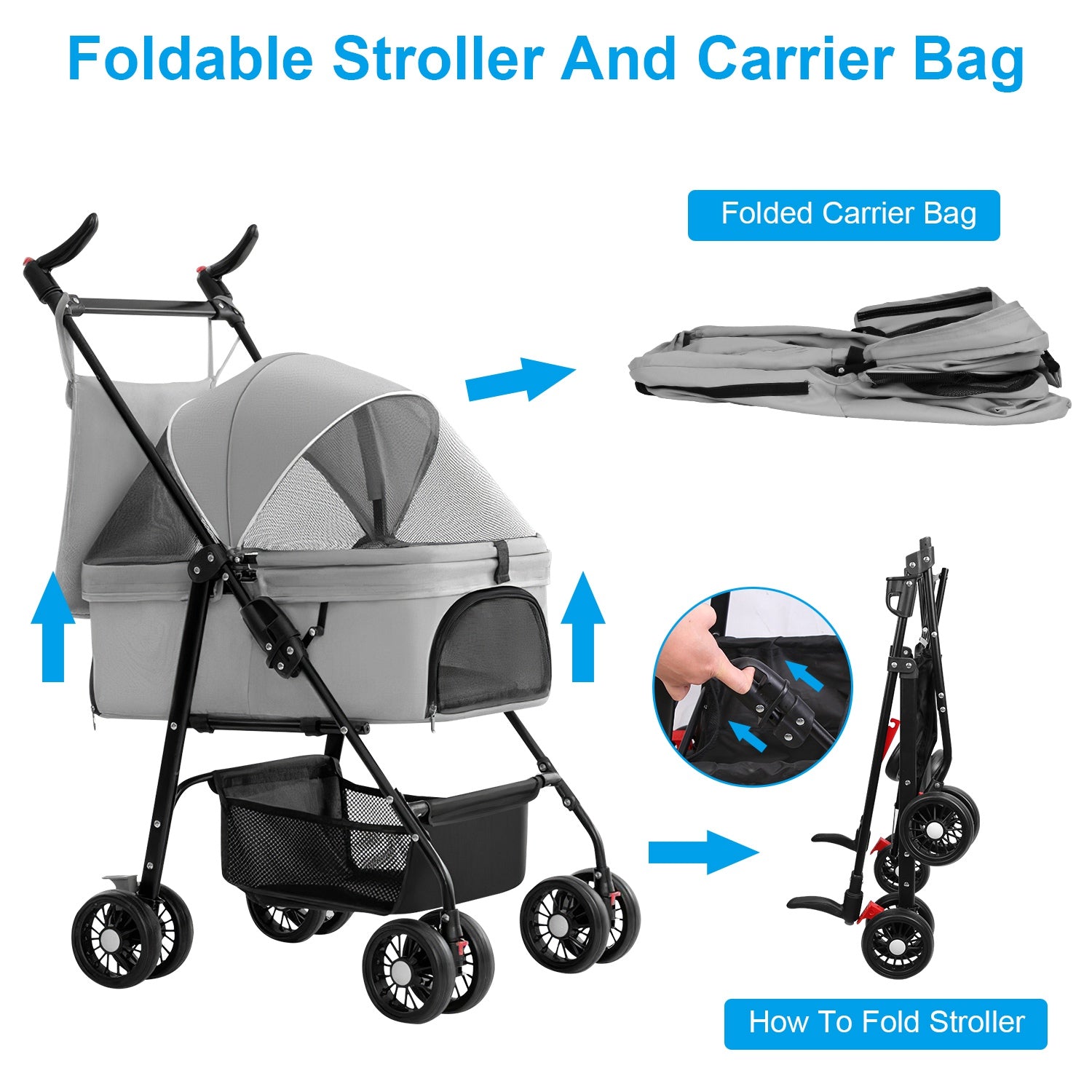Premium 4-Wheel Foldable Pet Stroller — Travel Jogger with Removable Carrier & Storage — Prime Trend Market