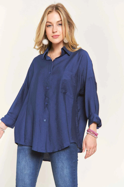 ADORA Navy Linen Button-Down Shirt