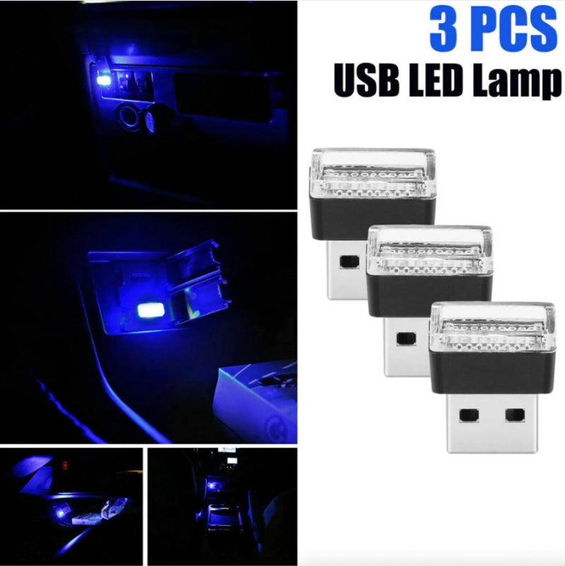 3Pcs Mini Blue LED USB Car Interior Atmosphere Light – Neon Ambient Glow — Prime Trend Market