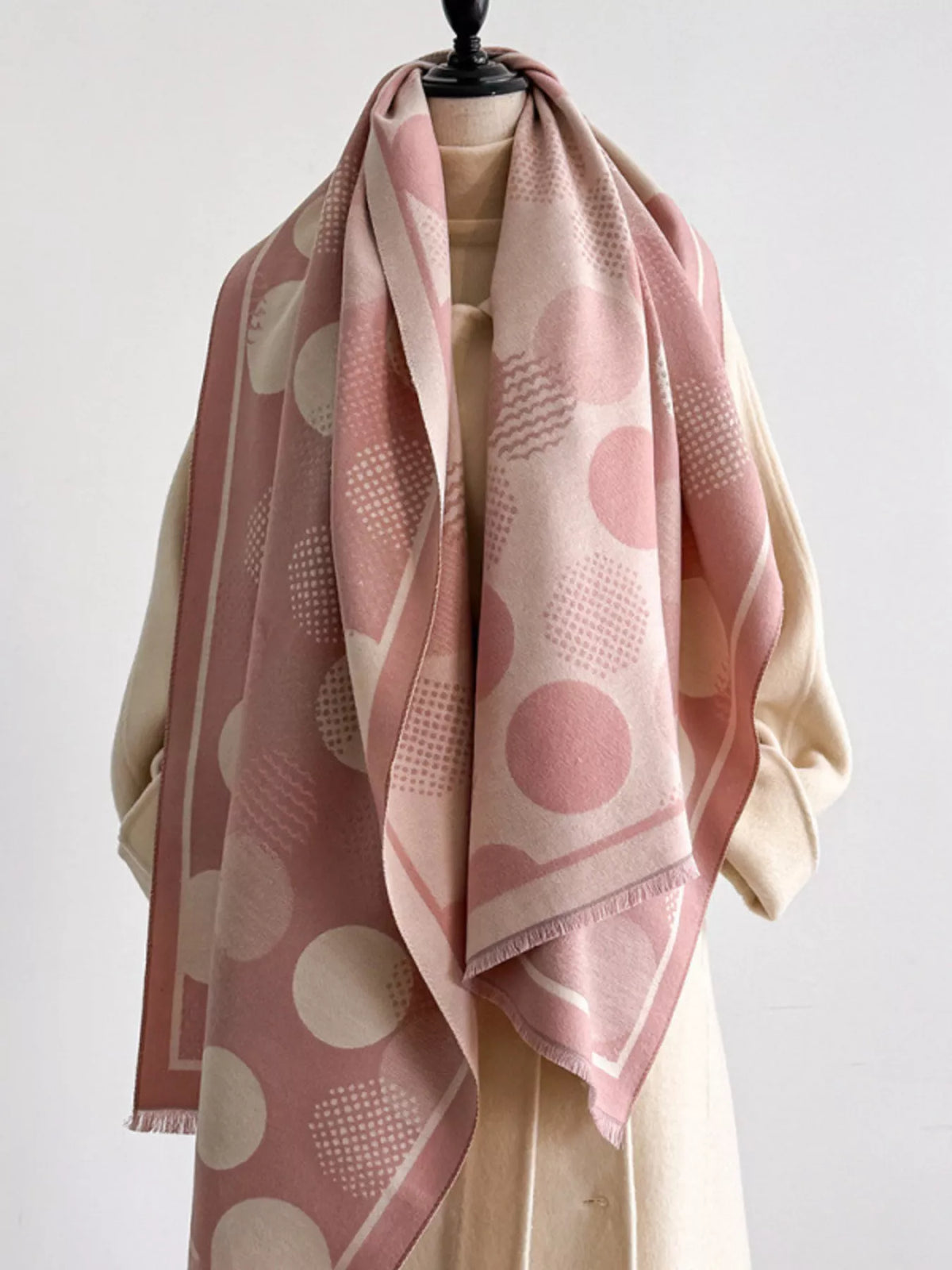 Polka-Dot Polyester Raw-Hem Scarf
