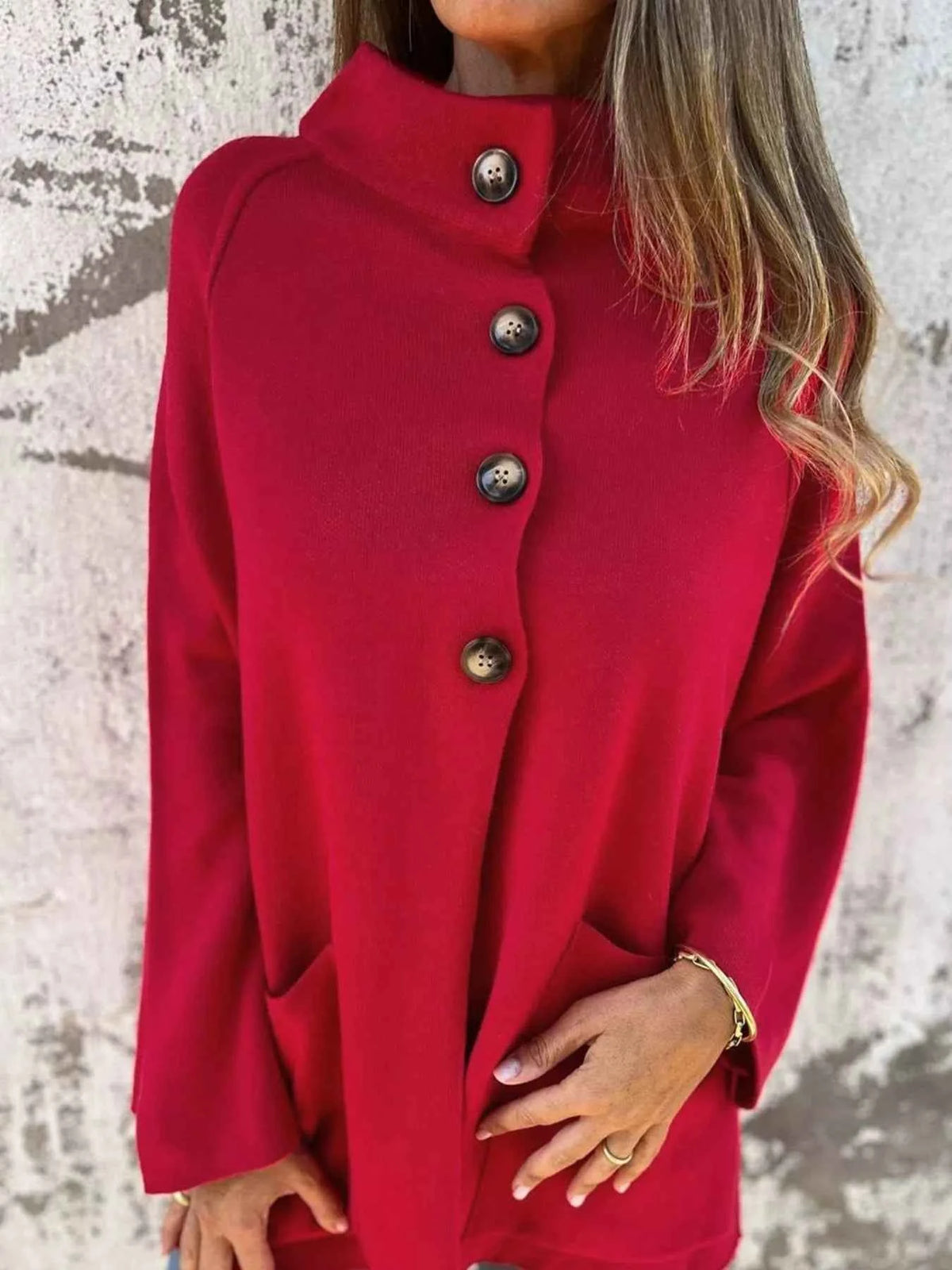 Scarlet Collared Button-Front Cardigan