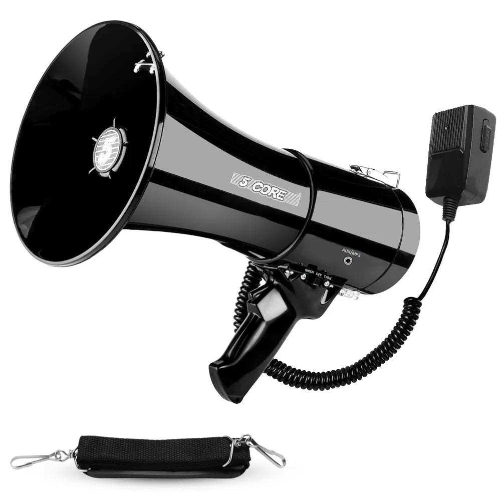 5 Core Megaphone 50W — Bluetooth Rechargeable Bullhorn with Siren, 1100 Yard Range — Prime Trend Market