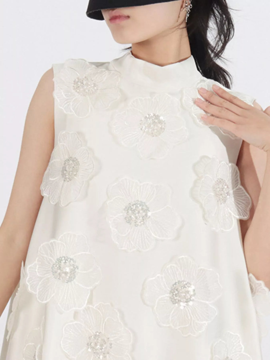 Floral-Embellished Sleeveless Maxi Dress