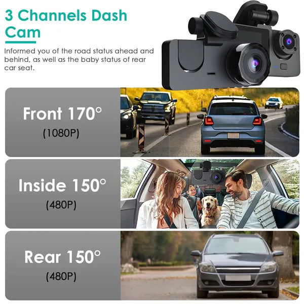 3-Channel Dash Cam | G-Sensor | Parking Monitor | Night Vision | 32G MMC Included — Prime Trend Market
