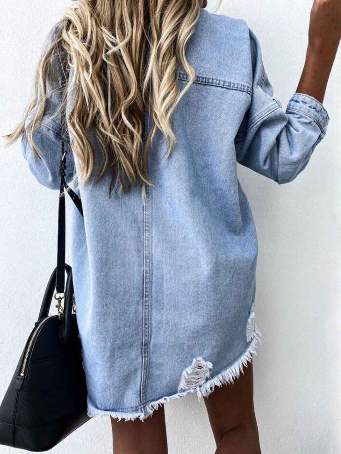 Raw-Hem Longline Denim Jacket