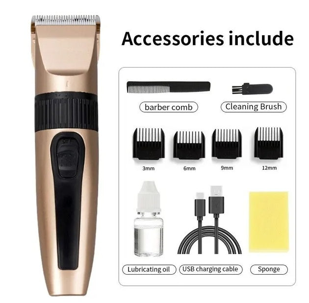 Professional Cordless Hair Clipper & Barber Cutting Kit | Ceramic Blade, USB Rechargeable, IPX7 Waterproof | Men's Grooming — Prime Trend Market