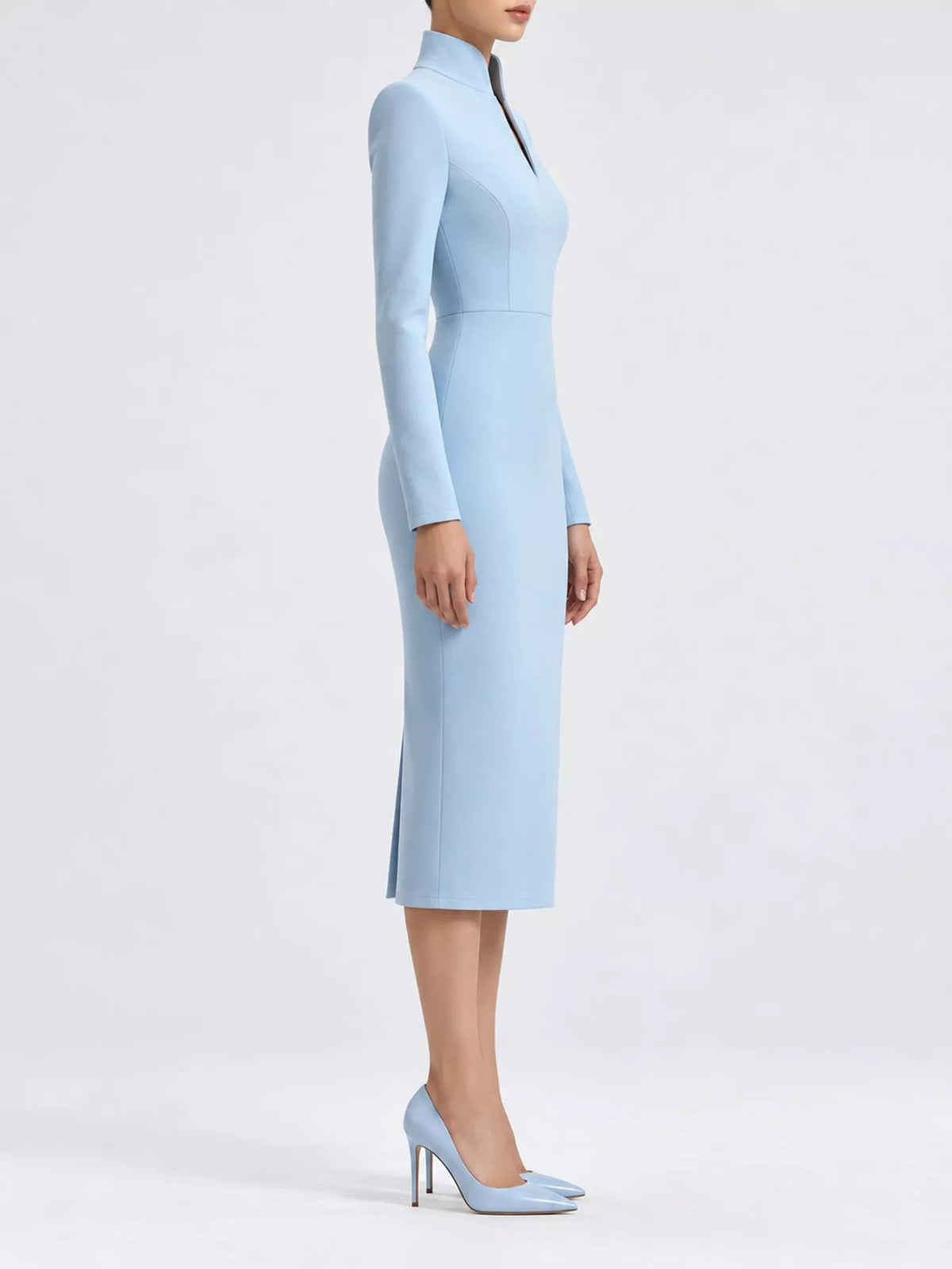 Stand-Collar Long-Sleeve Midi Dress | S–3XL