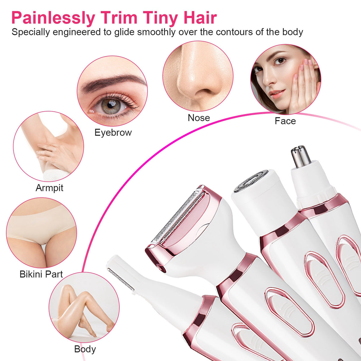 4-in-1 Women's Electric Shaver — Eyebrow, Nose, Face & Bikini Trimmer | Rechargeable — Prime Trend Market