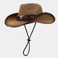 Bull Skull Straw Cowboy Hat