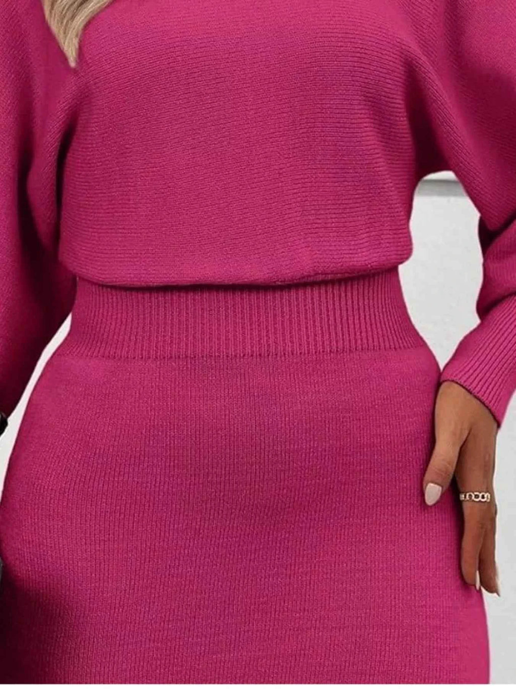 Lantern-Sleeve Ribbed Bodycon Sweater Dress