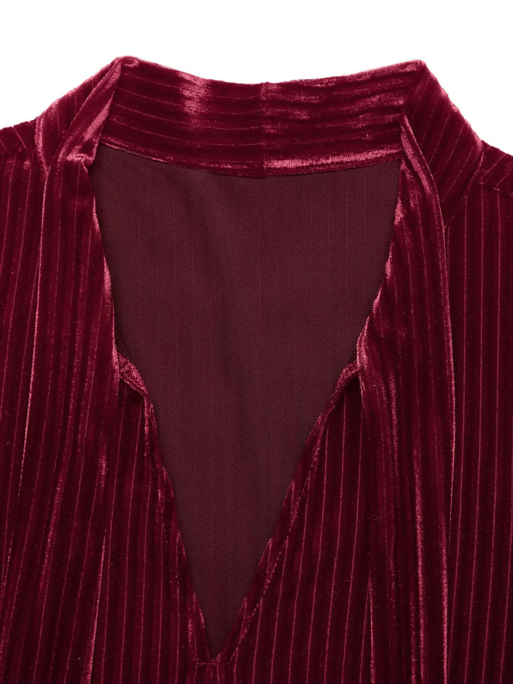 Perfee Burgundy Tie-Neck Velvet Tiered Mini Dress