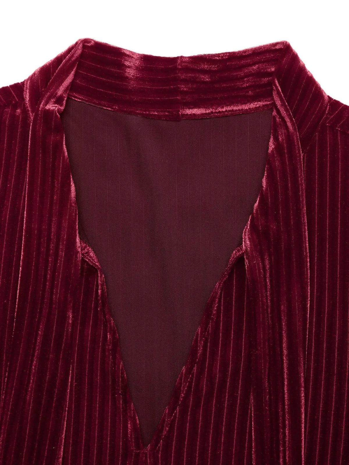 Perfee Burgundy Tie-Neck Velvet Tiered Mini Dress