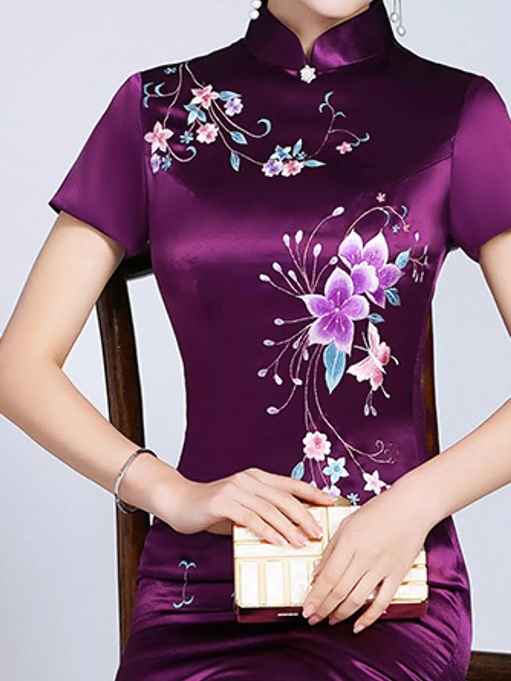 Elea Floral-Embroidered Slim-Fit Cheongsam Dress | M–4XL