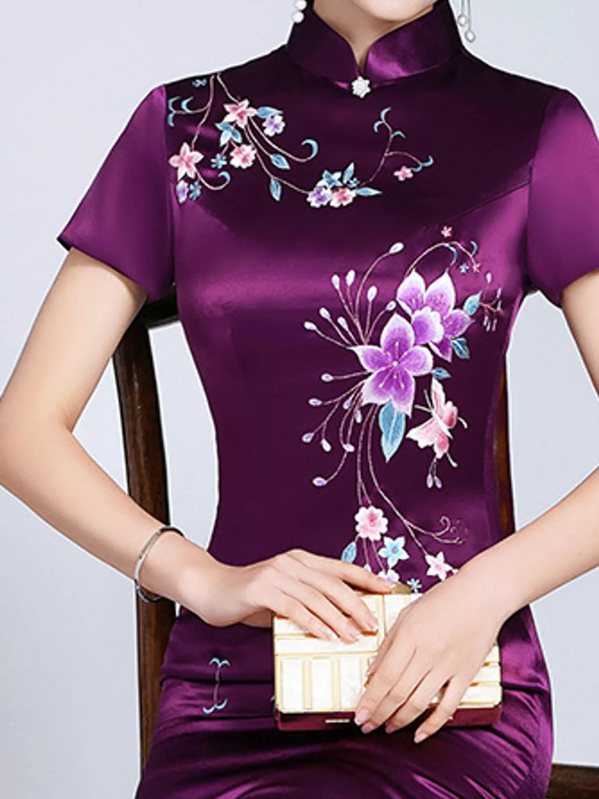 Elea Floral-Embroidered Slim-Fit Cheongsam Dress | M–4XL