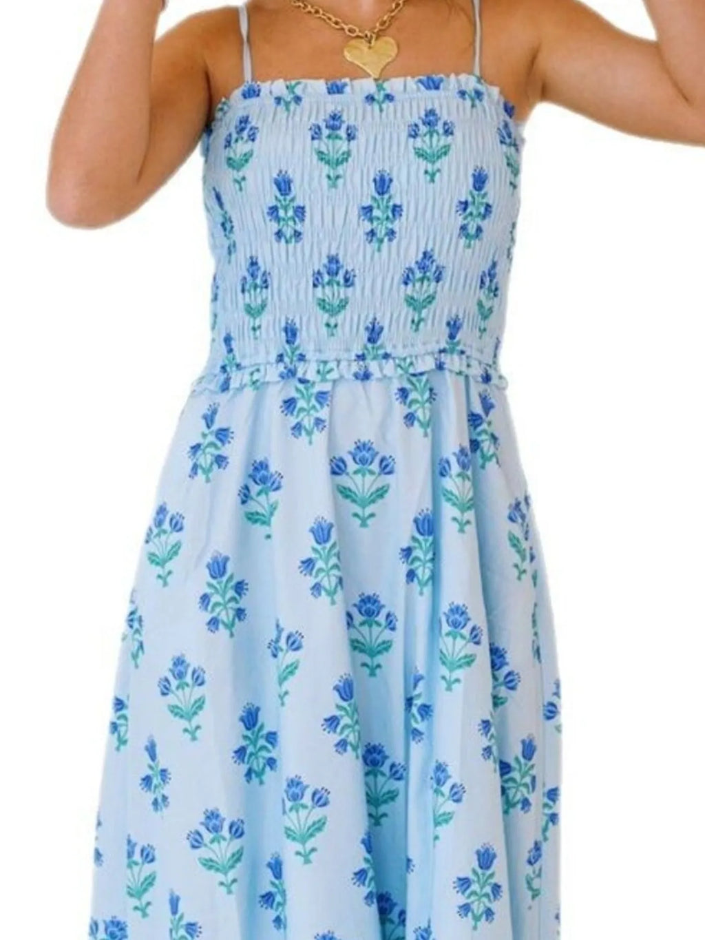 Floral Smocked Adjustable-Strap Midi Dress