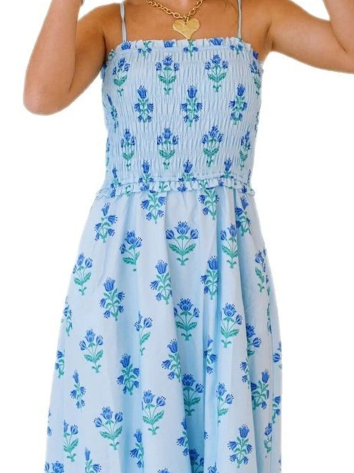 Floral Smocked Adjustable-Strap Midi Dress