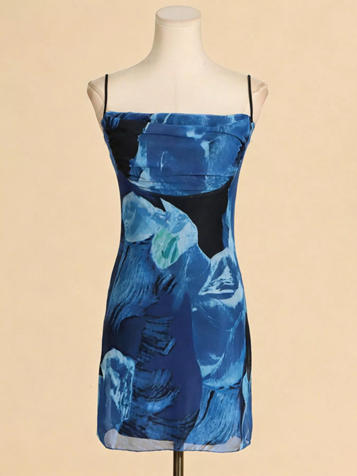 Printed Spaghetti-Strap Mini Dress